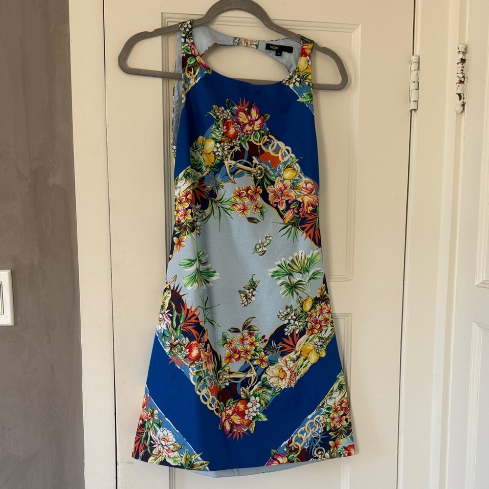 Maje Floral Blue Backless Sleeveless Dress